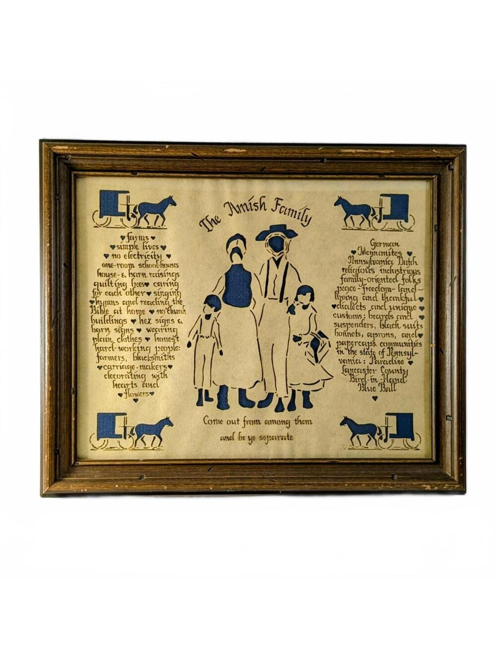 Framed Amish Family, Scissor Cutting Art